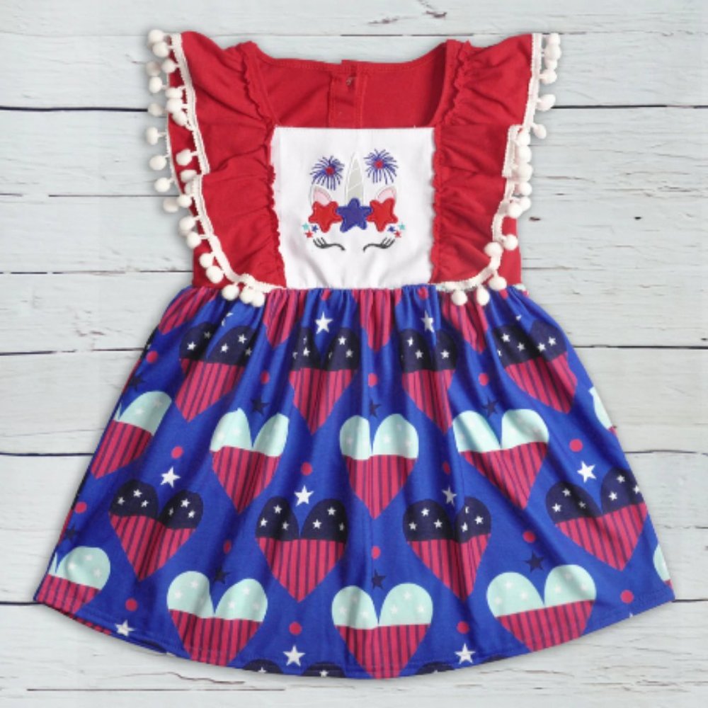 Boutique Unicorn Girls 4th of July Ruffle Dress